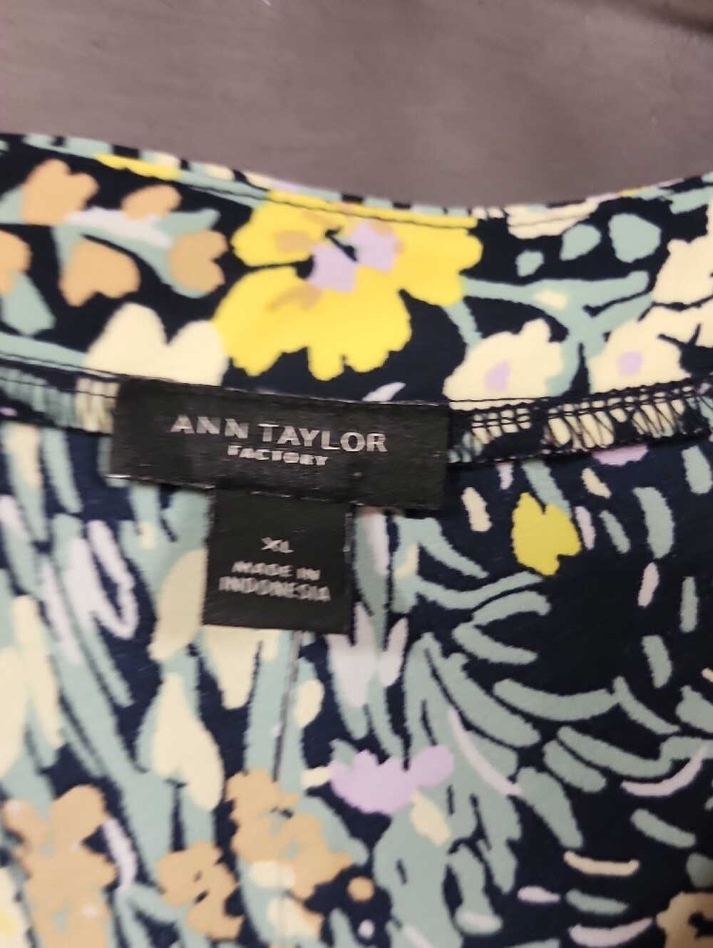 Ann Taylor Floral V-Neck Blouse - Black with Yellow & Pastel Flowers - Picture 3 of 5